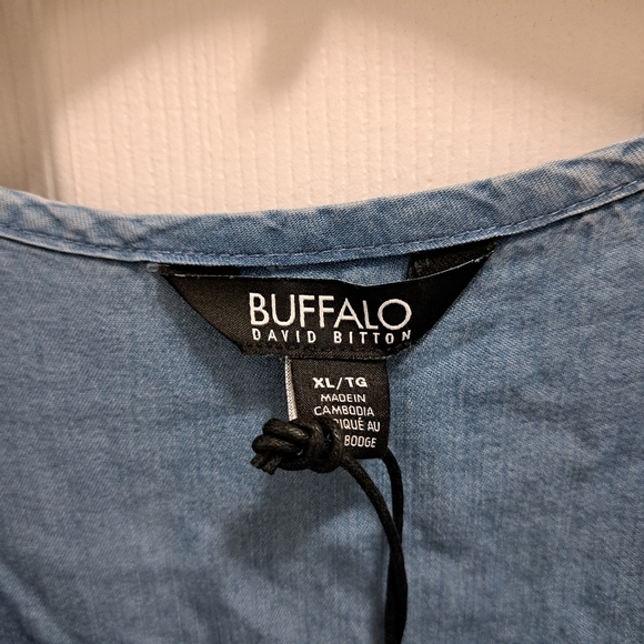 New! Buffalo David Bitton Chambray Dress Blue Denim Flowy Size XL Long Sleeved - Picture 4 of 10